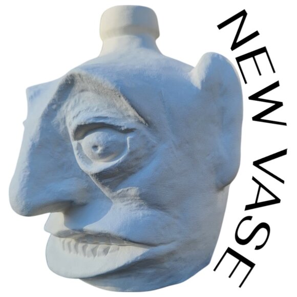 NEW West African Face Jug Pottery Pot Clay Unfinished Unglazed Matte White Vase - Picture 2 of 10